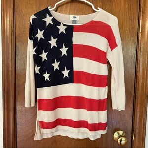 Old Navy USA American Flag Sheer Quarter Sleeve Sweater Womens Size Small
